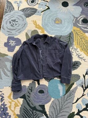 Madewell Navy Corduroy Button-Up Cropped Shirt Jacket